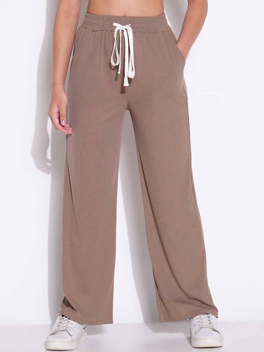 

SHOWOFF Women Comfort Mid-Rise Regular Fit Parallel Trousers, Beige
