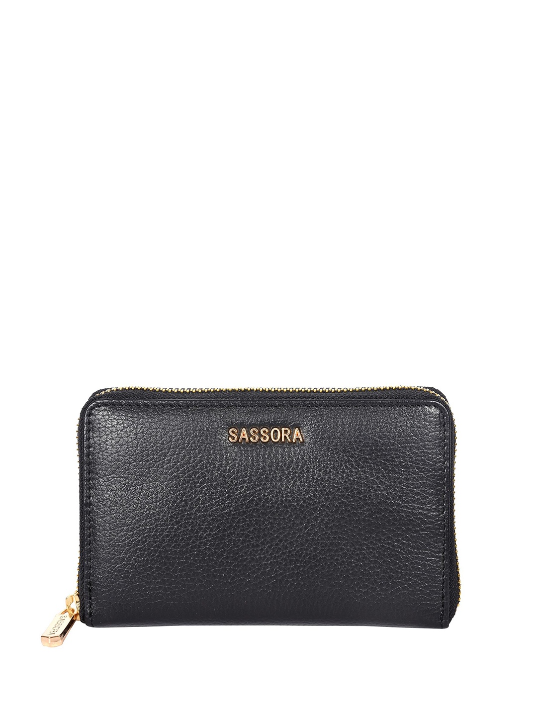 

Sassora Women Zip Detail Leather Zip Around Wallet, Black