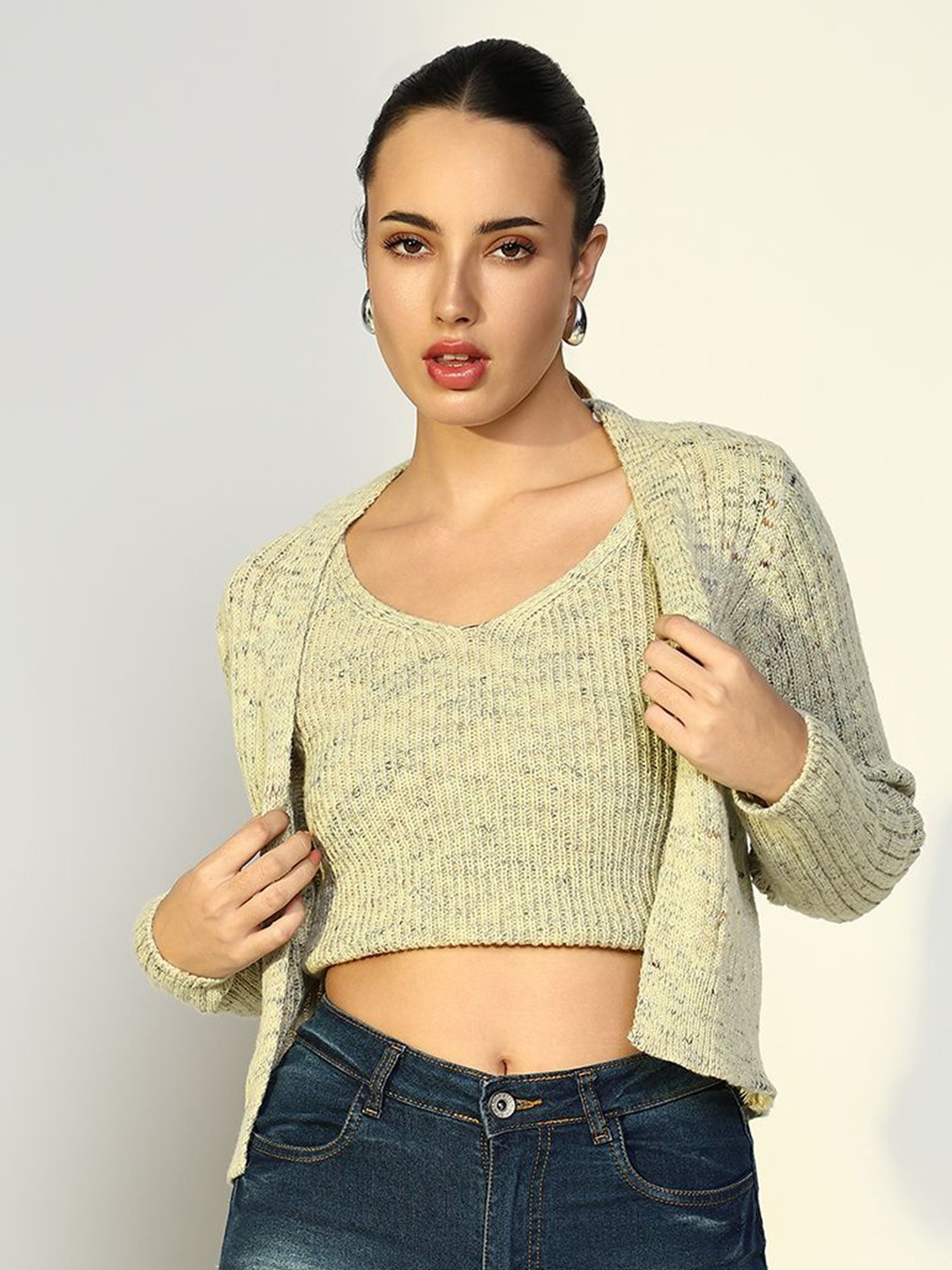 

SHOWOFF Women Sleeveless Crop Top With Shrug, Green