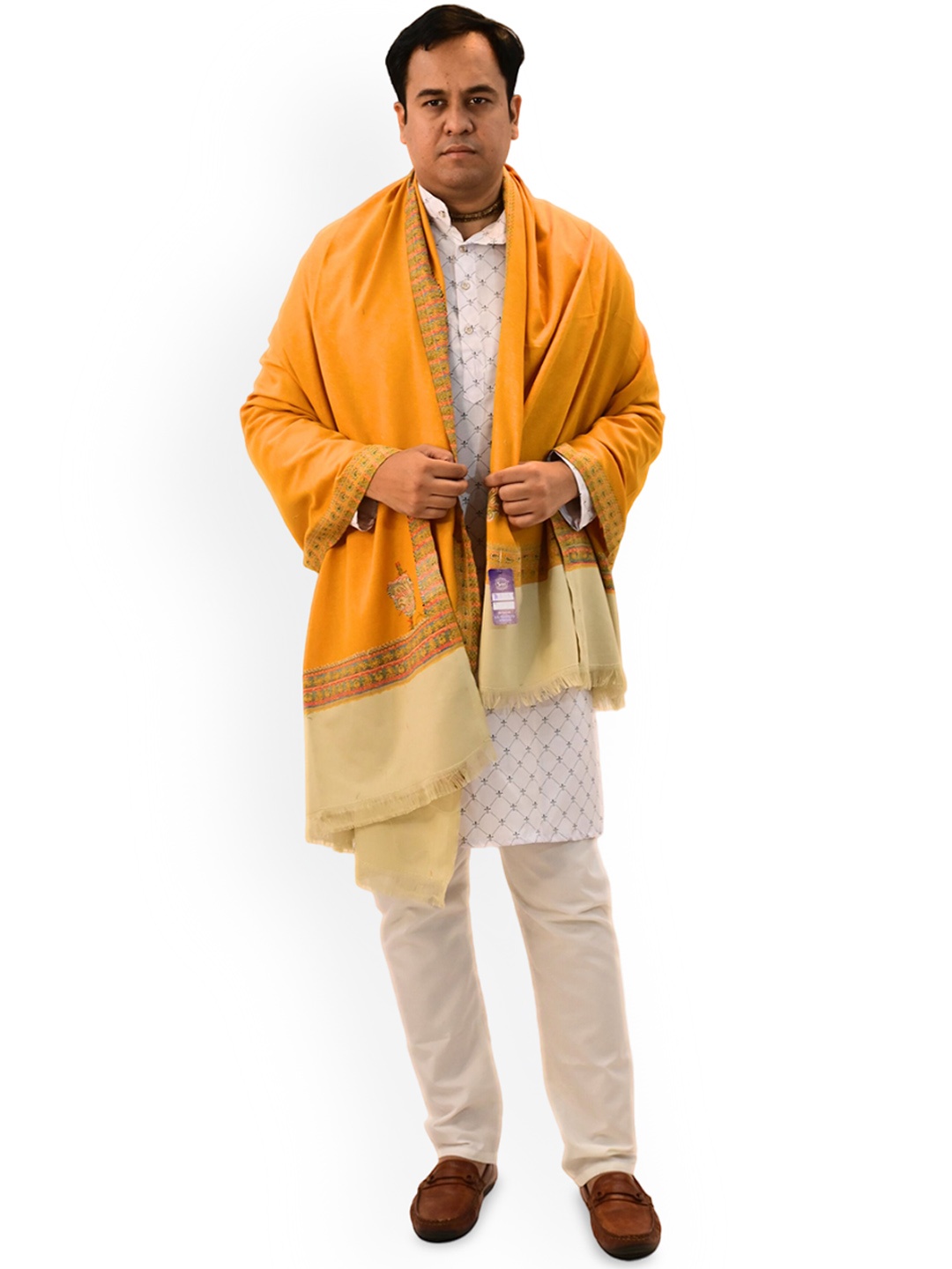 

Vrinde Paisley Woven Design Light weight Kashmiri Woollen Shawl, Yellow