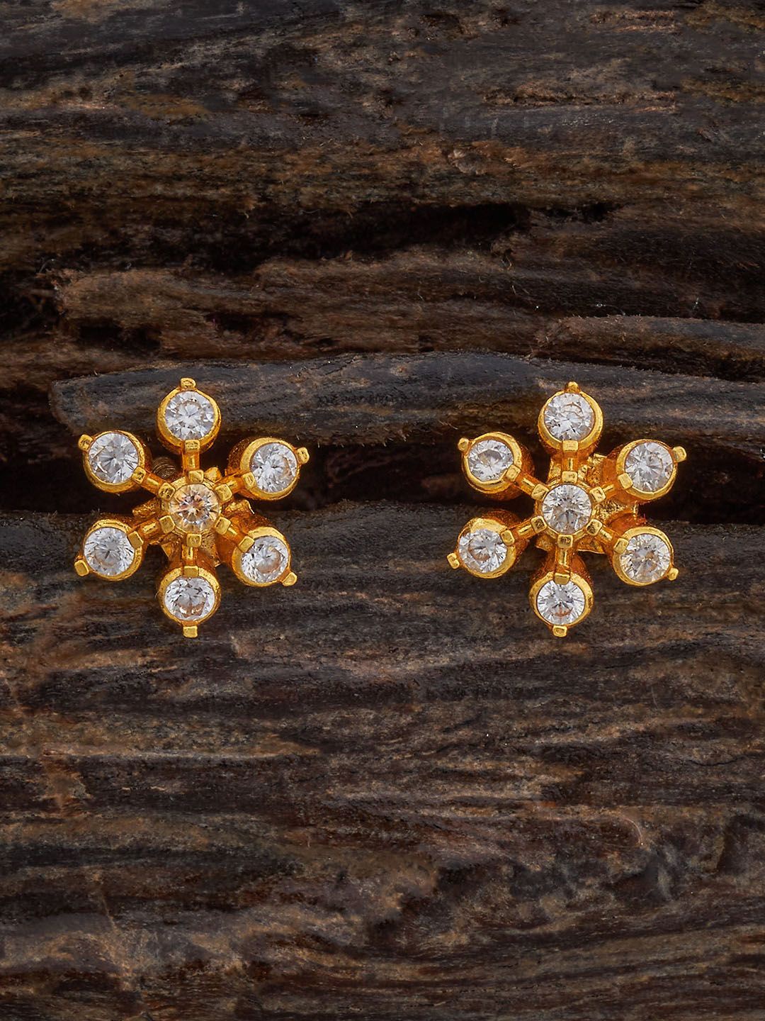 

Kushal's Fashion Jewellery Gold-Plated Silver Zircon Floral Temple Studs