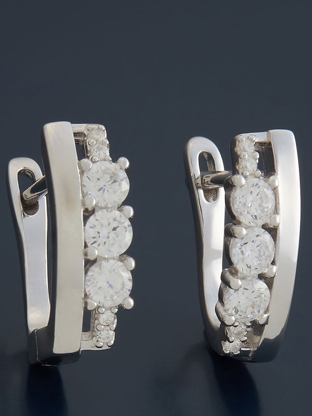 

Kushal's Fashion Jewellery Sterling Silver Zircon Rhodium-Plated Hoop Earrings