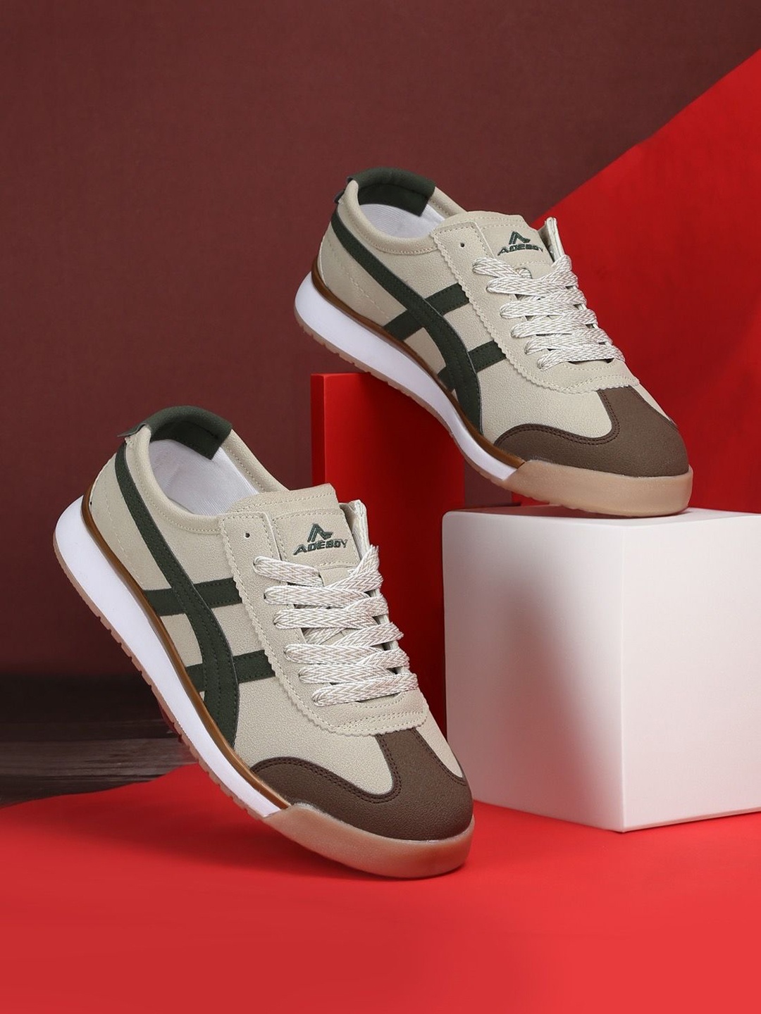 

adeboy Men Colourblocked Lace-Ups Sneakers, Beige