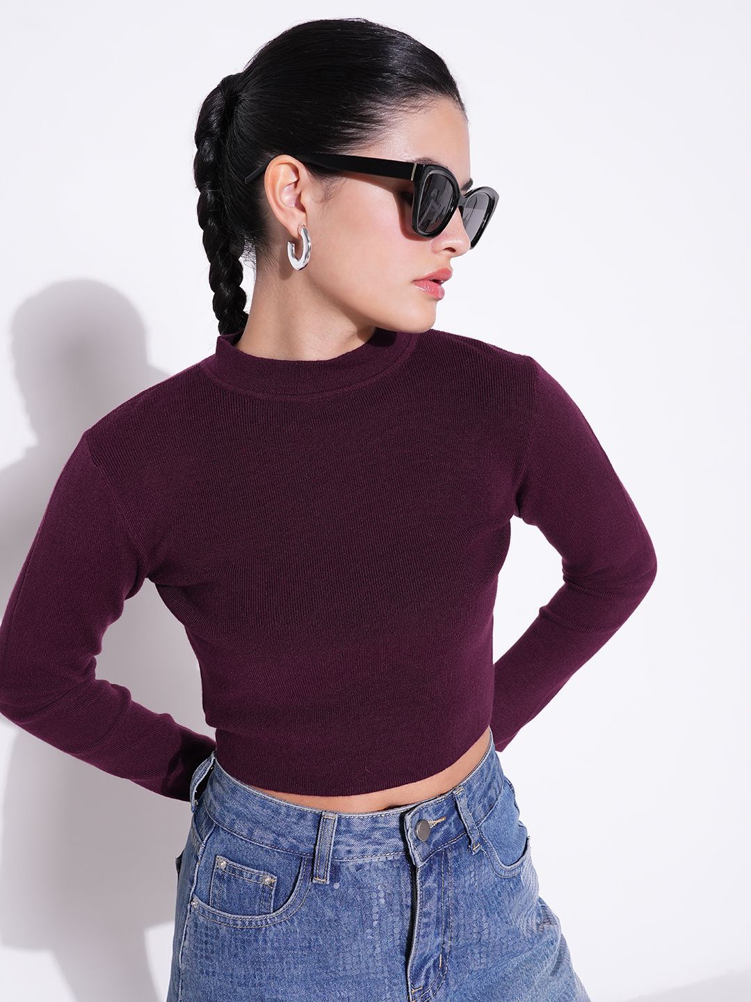 

SHOWOFF Women Round Neck Crop Top, Purple