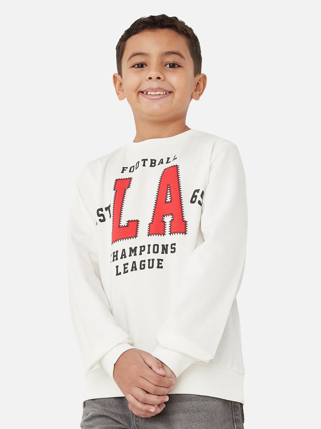 

Juniors by Babyshop Boys Alphanumeric Printed Round Neck Long Sleeves Pullover Sweatshirt, White