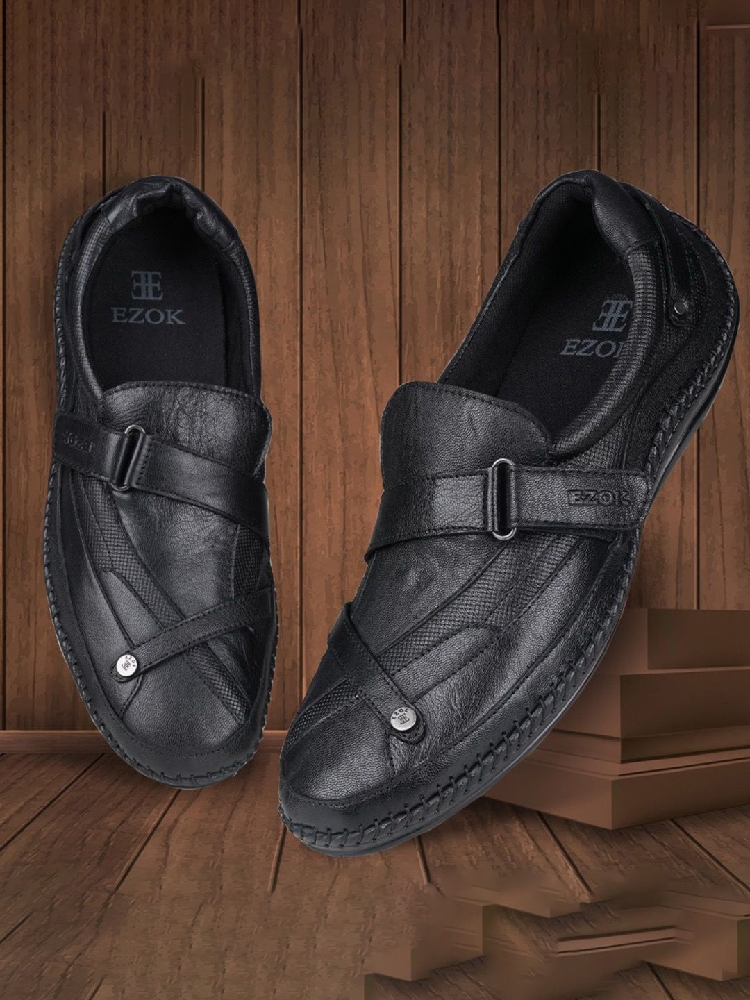 

EZOK Men Antibacterial Leather Sneakers, Black