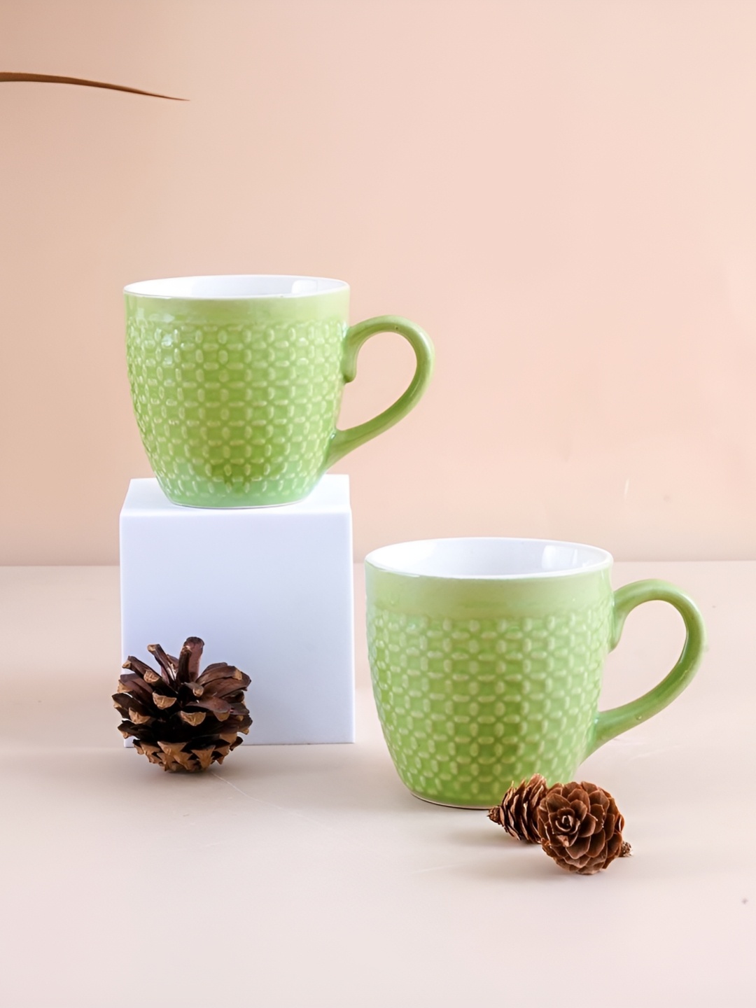 

Storepedia Green & White 2 Pieces Textured Ceramic Matte Cups