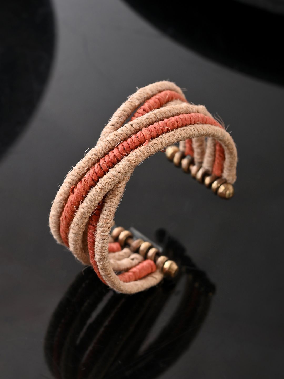 

RICHEERA Gold-Plated Beaded Cuff Bracelet, Beige
