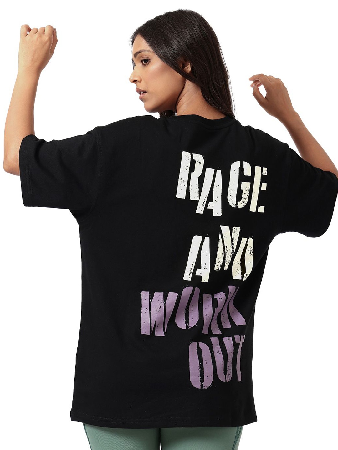 

FUAARK Women Typography Drop-Shoulder Sleeves Pure Cotton Abzorb T-shirt, Black