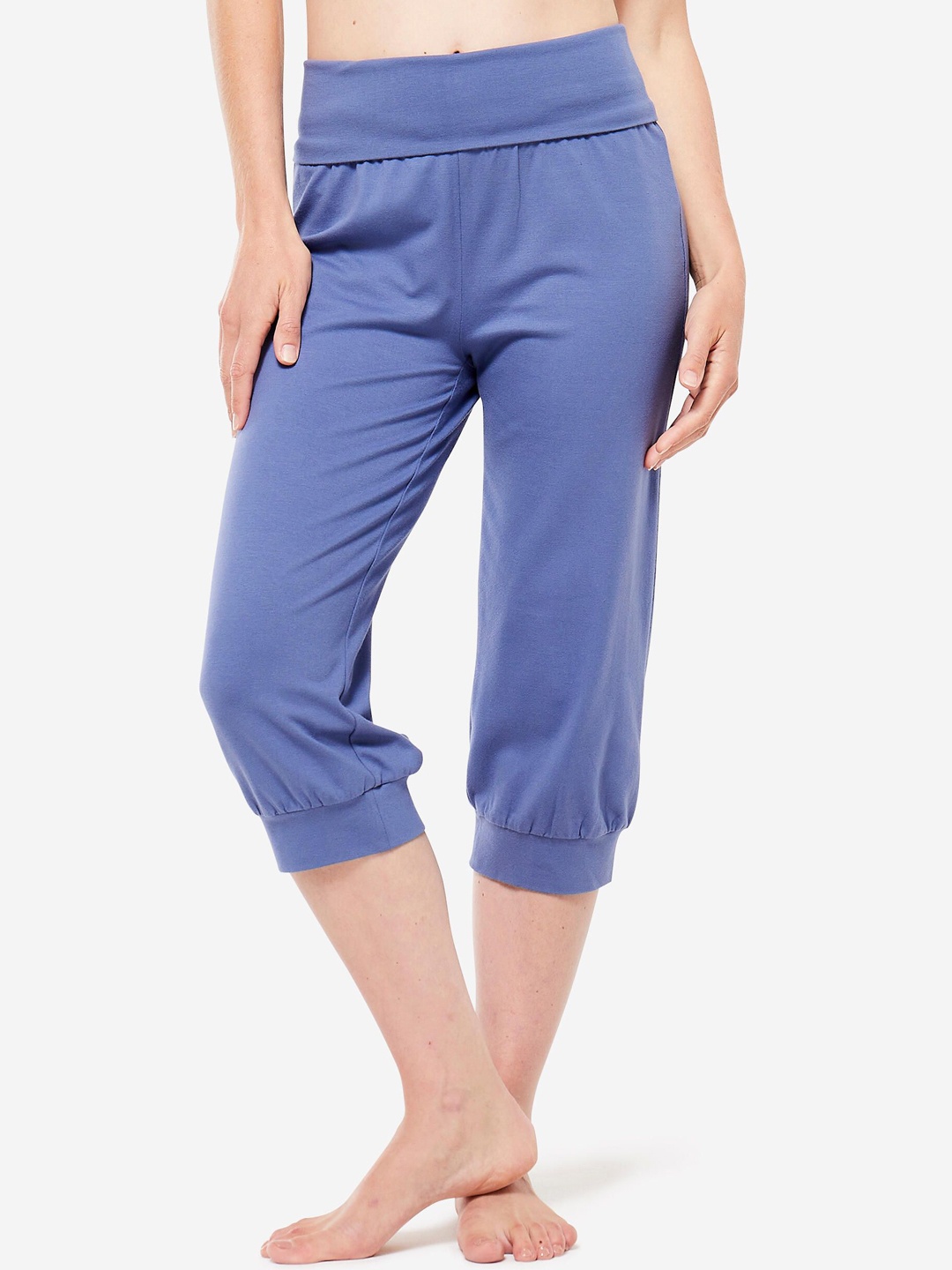 

Domyos By Decathlon Women Regular Fit High-Rise Cotton Capris, Blue
