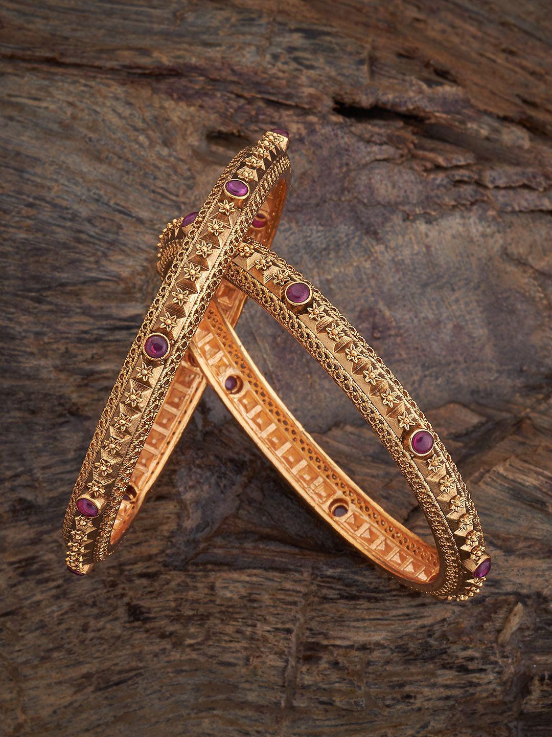 

Kushal's Fashion Jewellery Set Of 2 Gold Plated Stone Studded Bangles