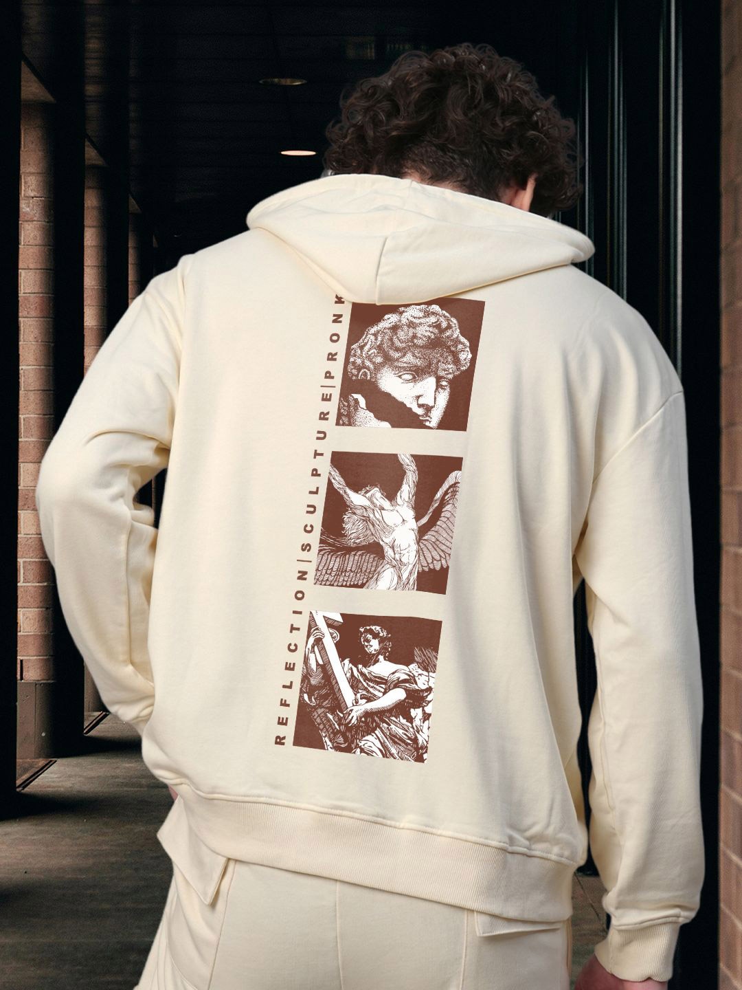 

PRONK Men Cotton Long Sleeves Hooded Printed Sweatshirt, Off white