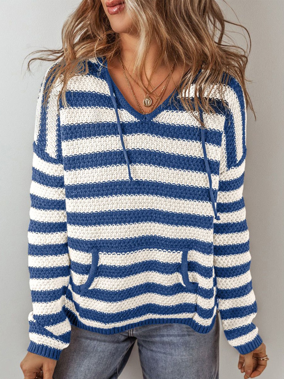 

StyleCast Women Striped V-Neck Cotton Pullover, Blue