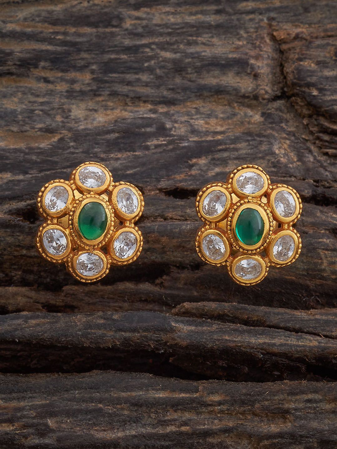 

Kushal's Fashion Jewellery Gold-Plated Silver Zircon Floral Temple Studs