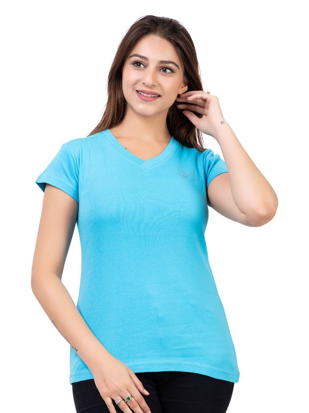 

Ariix Women V-Neck Pockets Slim Fit T-Shirt, Blue