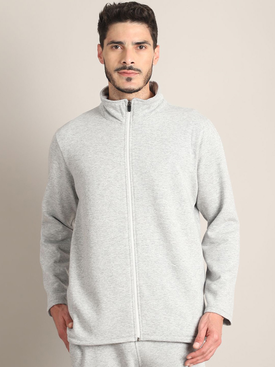 

Rute Men Pure Cotton Mock Collar Long Sleeve Tracksuits, Grey