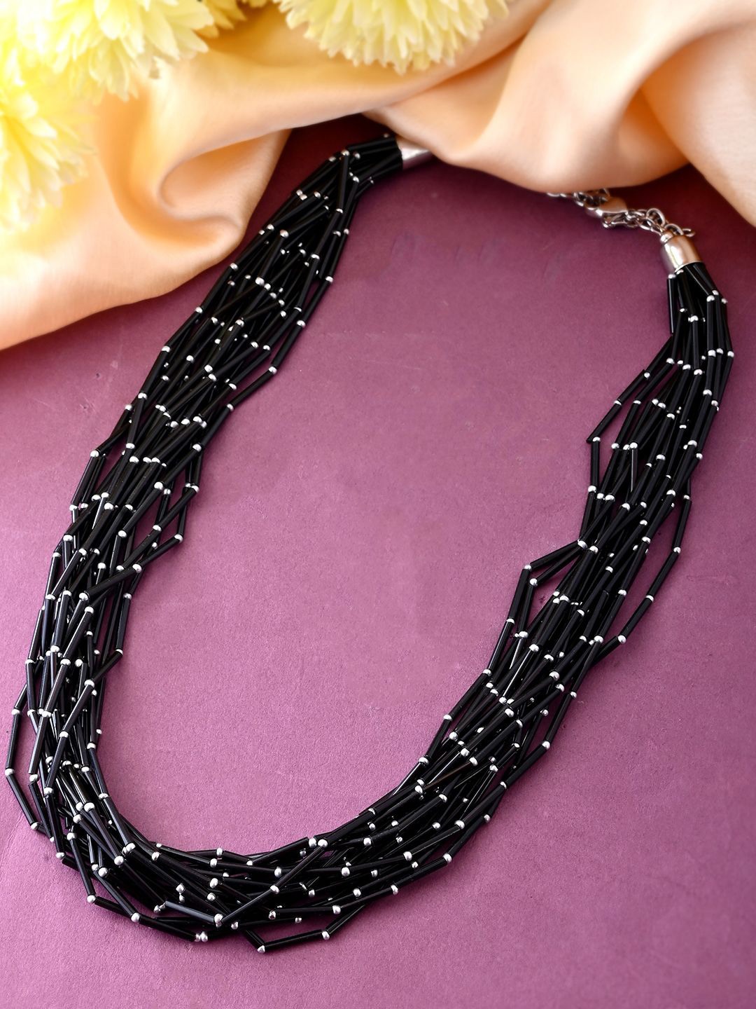 

RICHEERA Silver-Plated Beaded Layered Statement Necklace