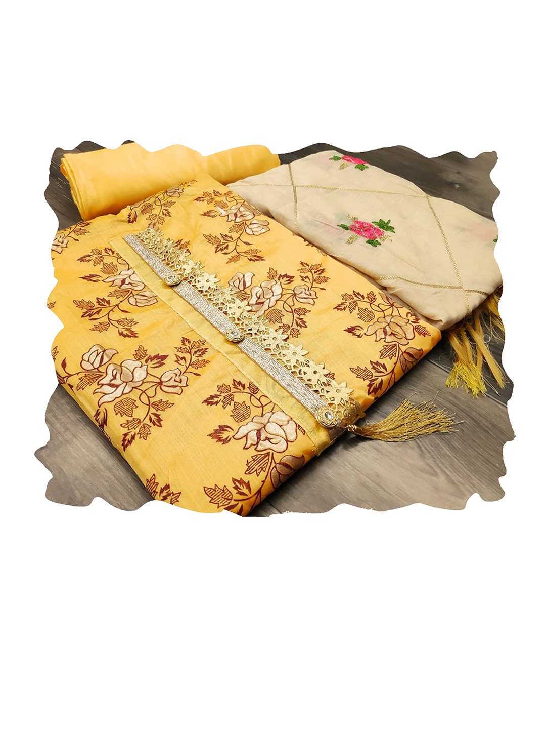 

Maroosh Floral Woven Design Unstitched Dress Material, Yellow