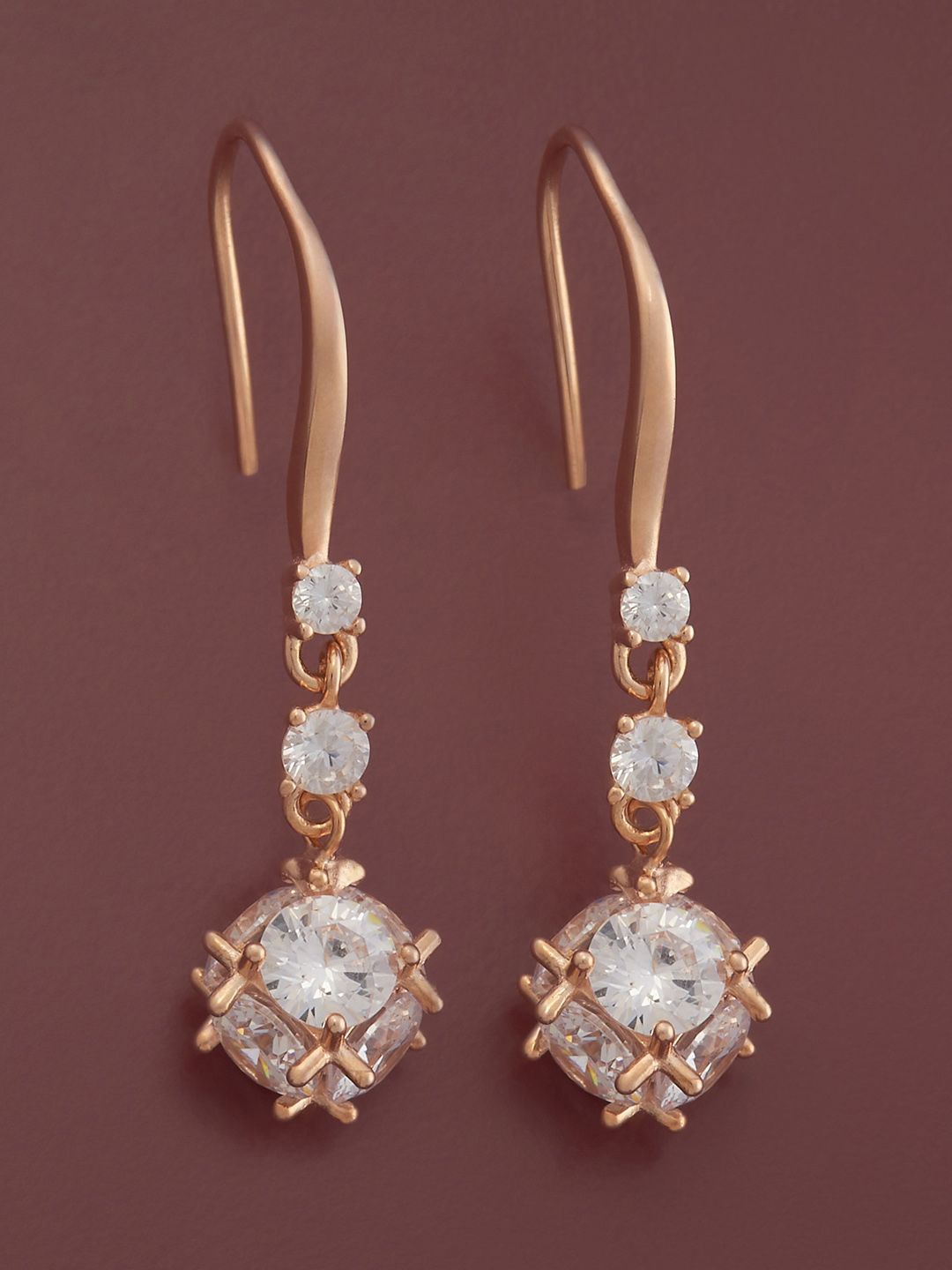 

Kushal's Fashion Jewellery Sterling Silver Zircon Rose Gold-Plated Drop Earrings, White