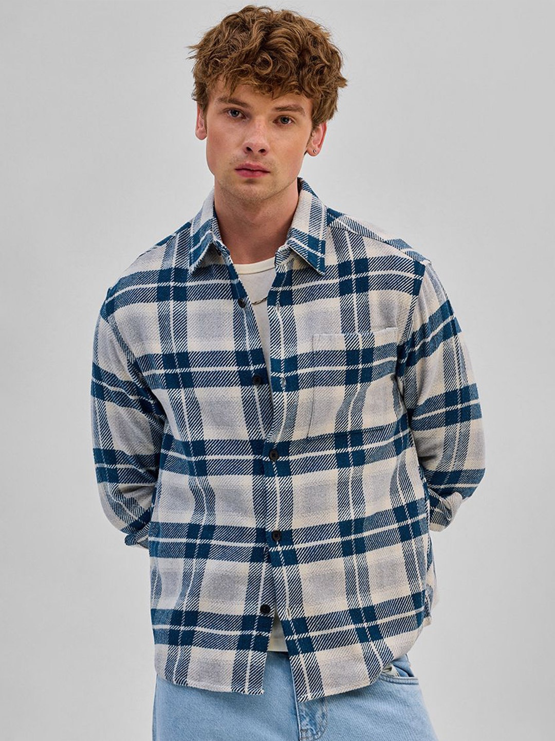 

Snitch Checked Relaxed Fit Shackets, Blue