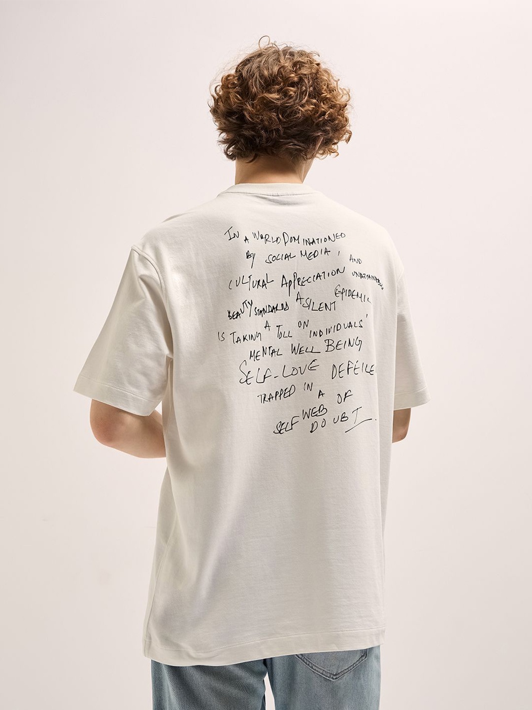 

THE BEAR HOUSE Men Typography Printed Oversized T-shirt, White