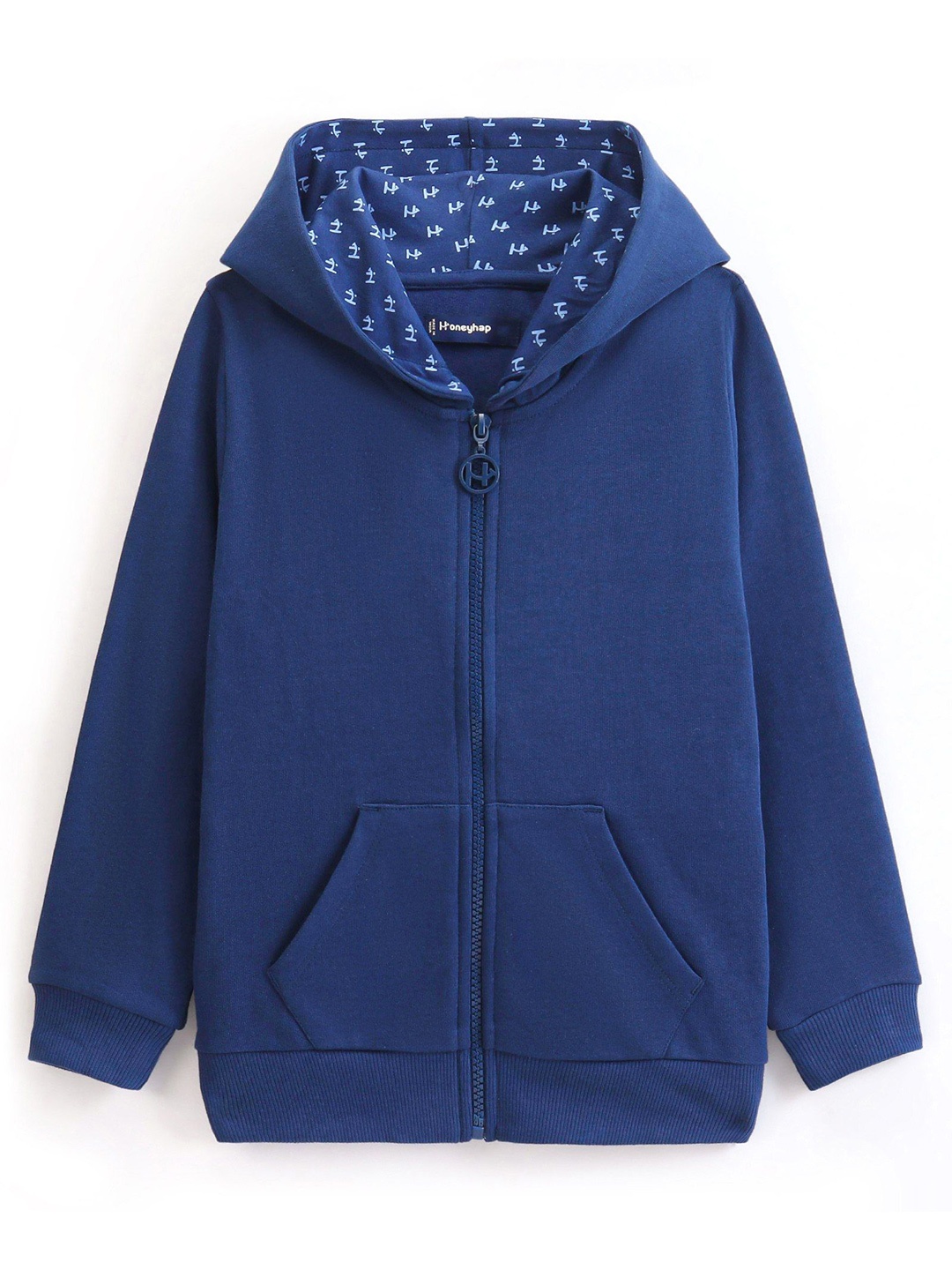 

Honeyhap Kids Cotton Hooded Full Sleeves Front Open Sweatshirt, Navy blue