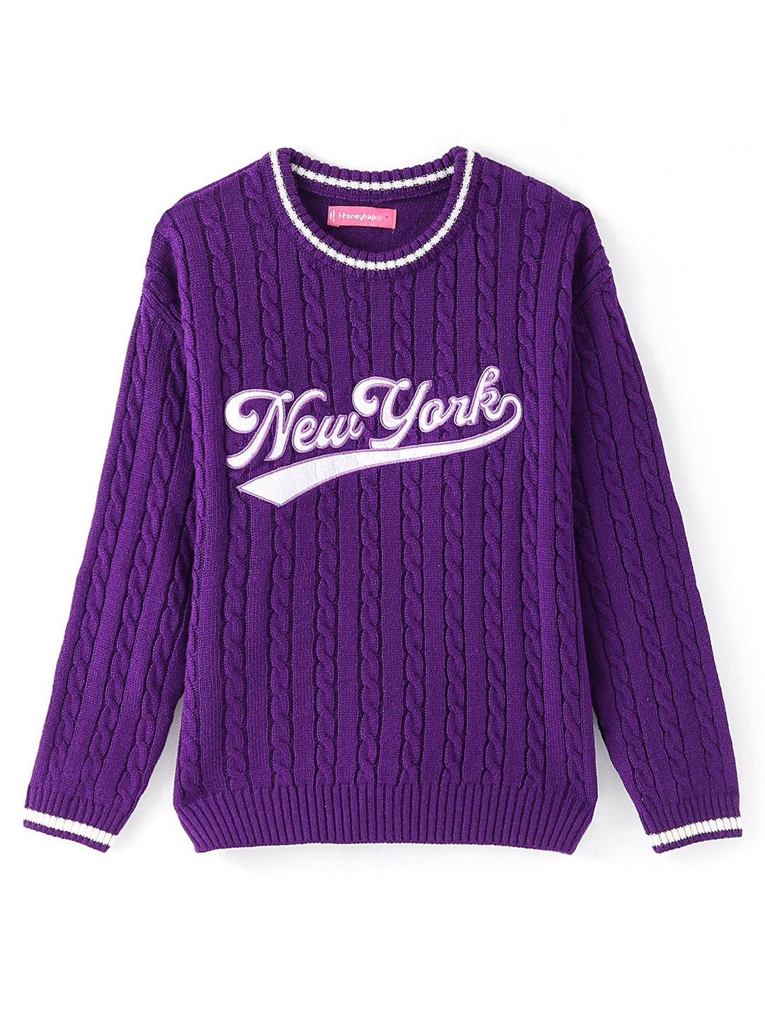 

Honeyhap Girls Typography Printed Round Neck Pullover, Purple