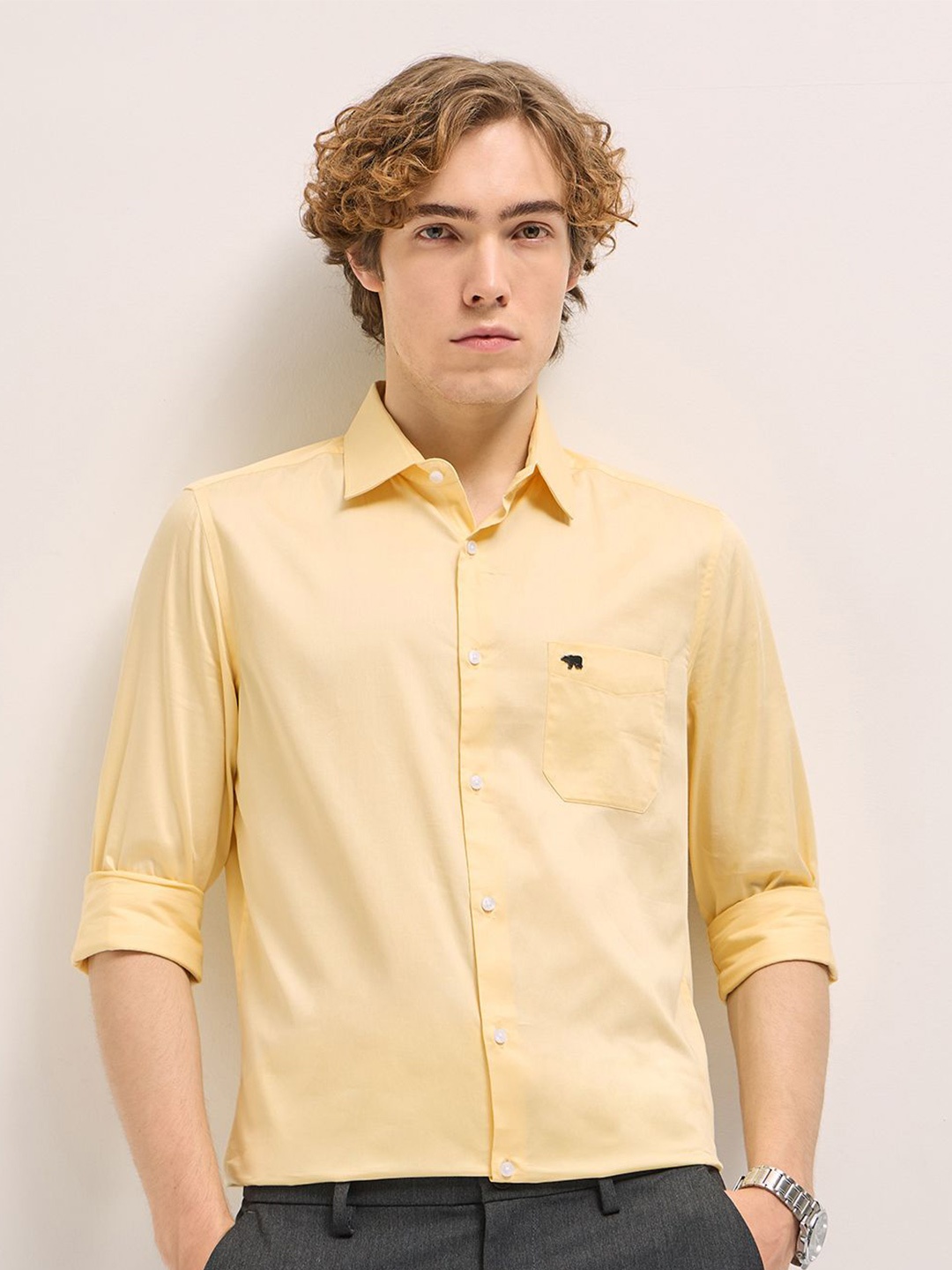 

THE BEAR HOUSE Tailored Fit Pure Cotton Formal Shirt, Yellow