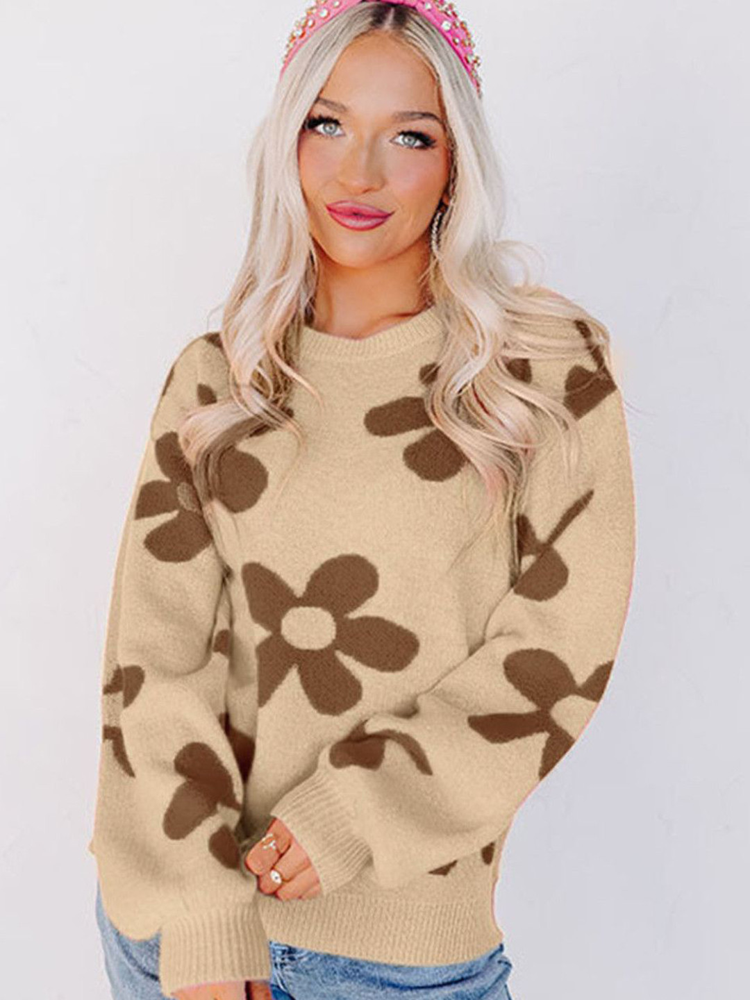 

StyleCast Women Floral Printed Pullover, Beige