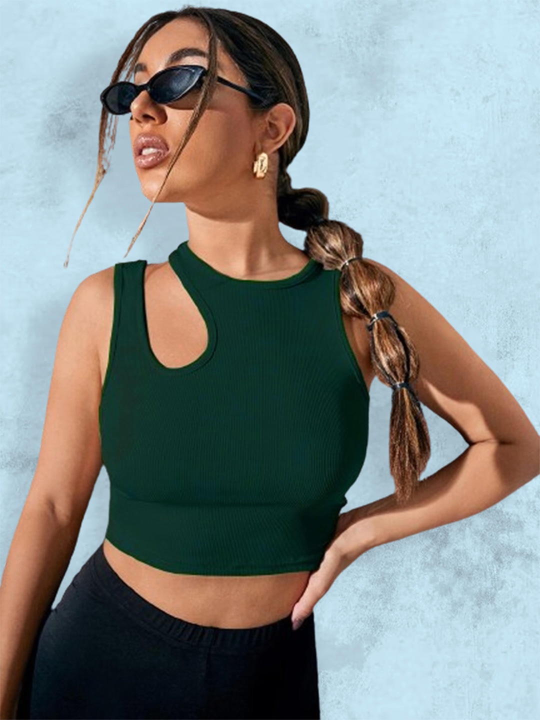 

Swaranjali Women Sleeveless Tank Crop Top, Green