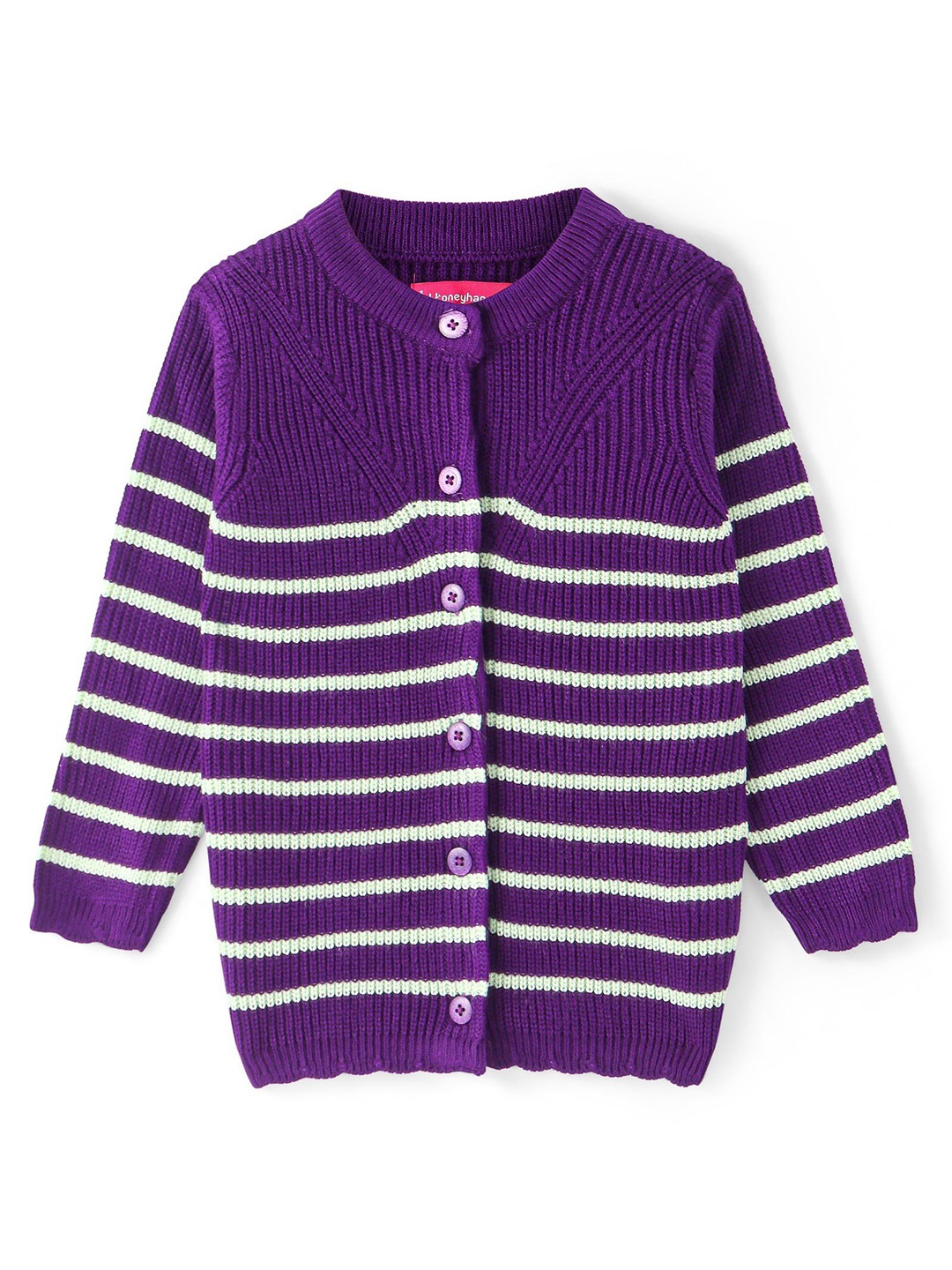 

Honeyhap Girls Striped Round Neck Cardigan, Purple
