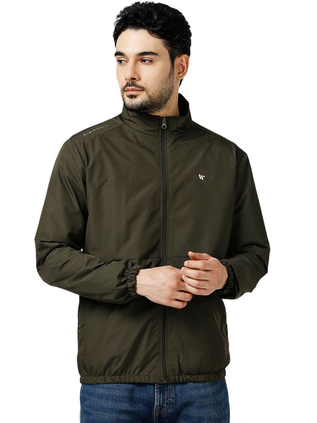 

Zeel Men Stand Collar Windcheater Core Jacket, Olive