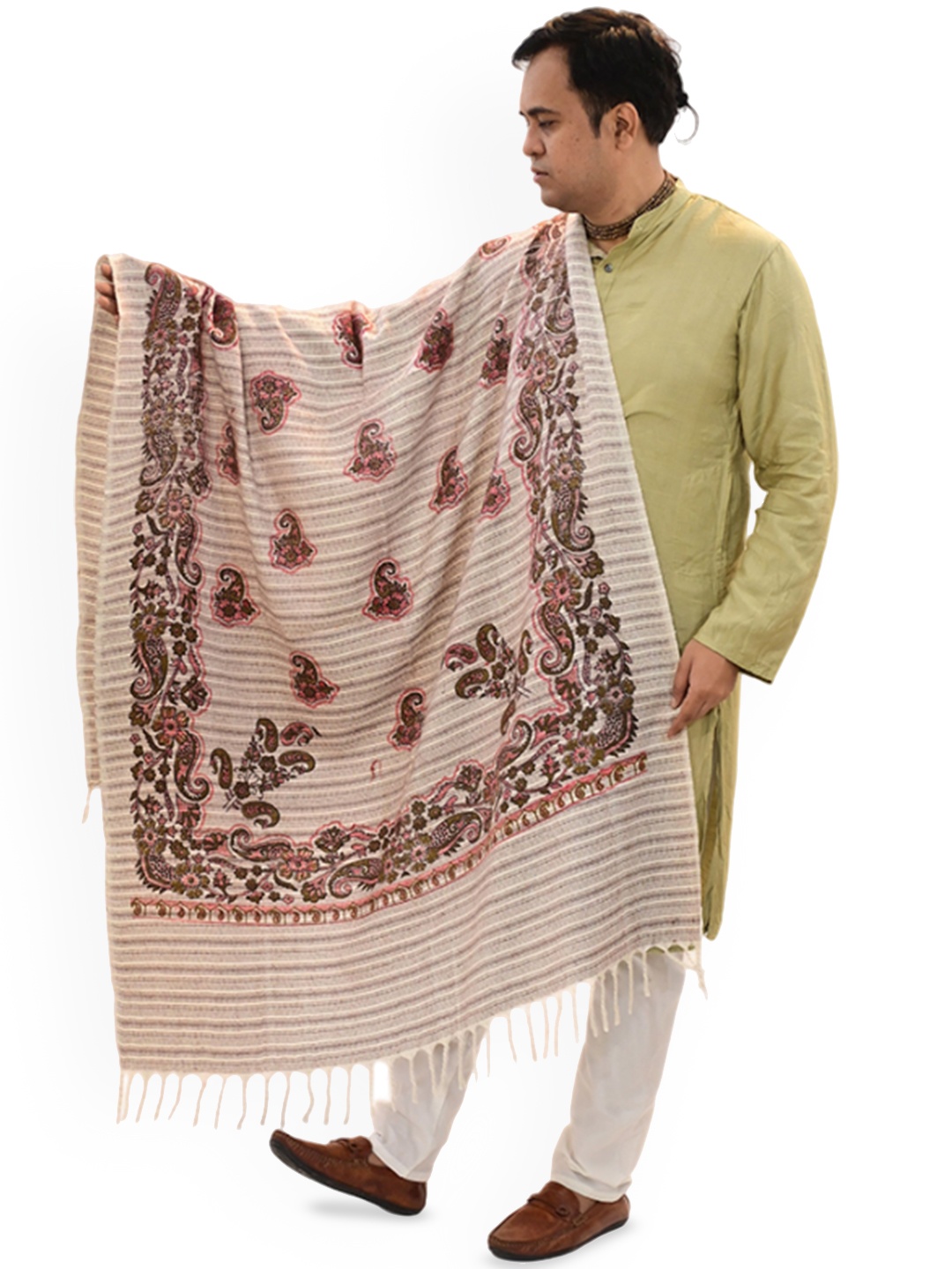 

Vrinde Men Floral Printed Woollen Shawl, Beige