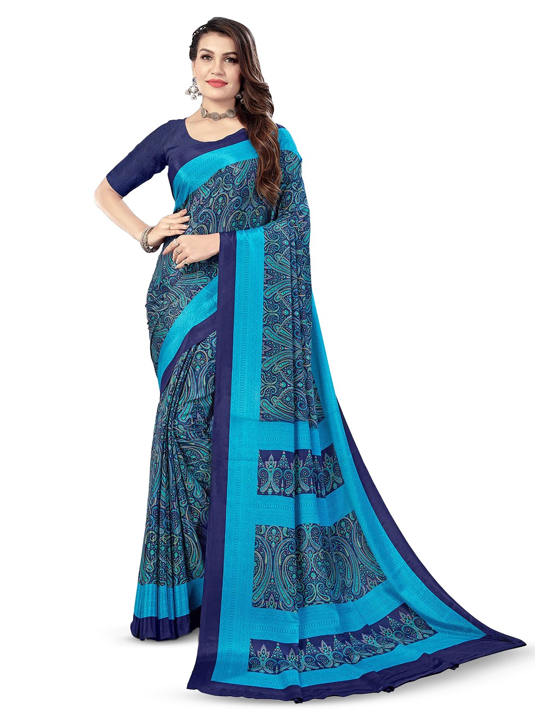 

Navvi Paisley Printed Saree, Blue