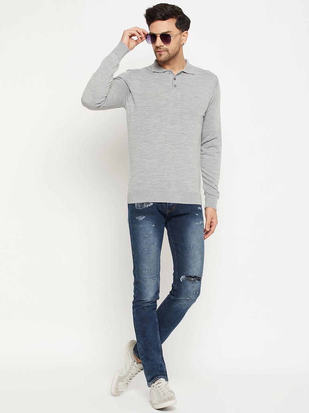 

98 Degree North Men Long Sleeves Woollen Pullover, Grey