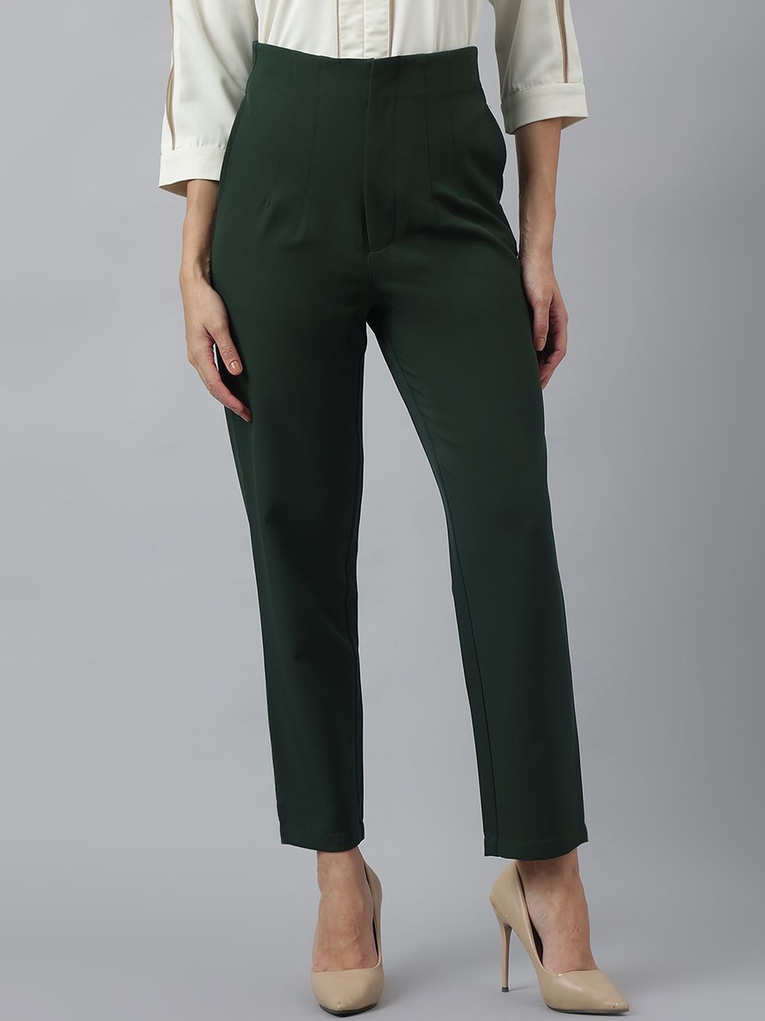 

Latin Quarters Women High-Rise Formal Trousers, Green