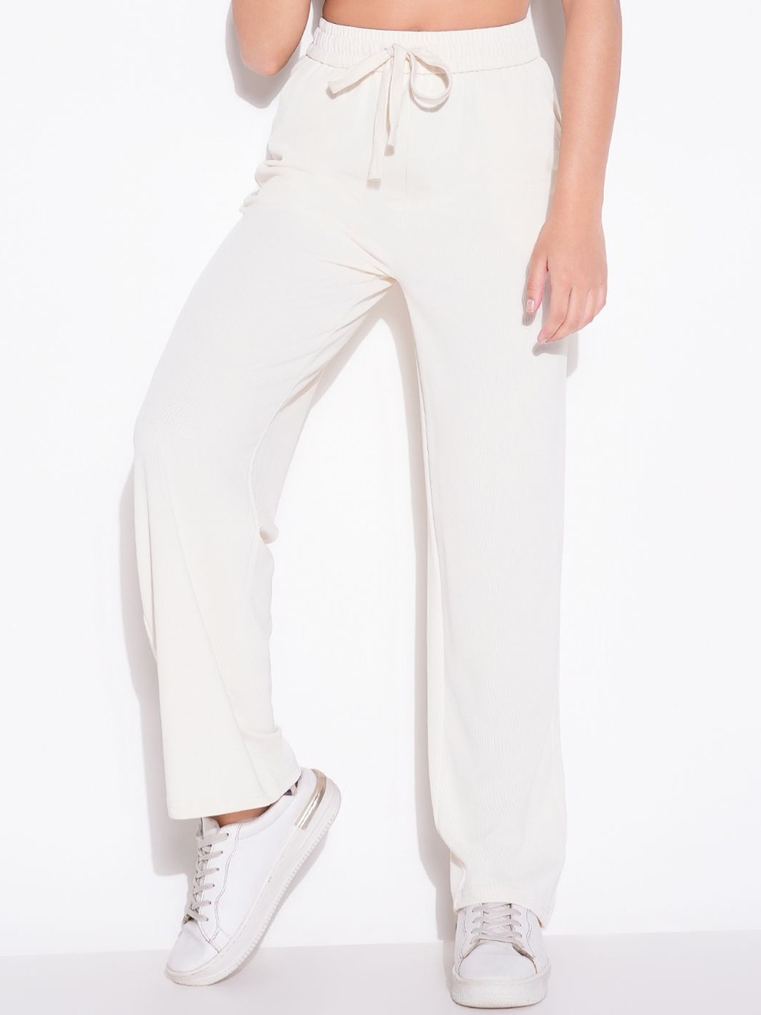 

SHOWOFF Women Comfort Regular Fit Mid-Rise Parallel Trousers, Off white