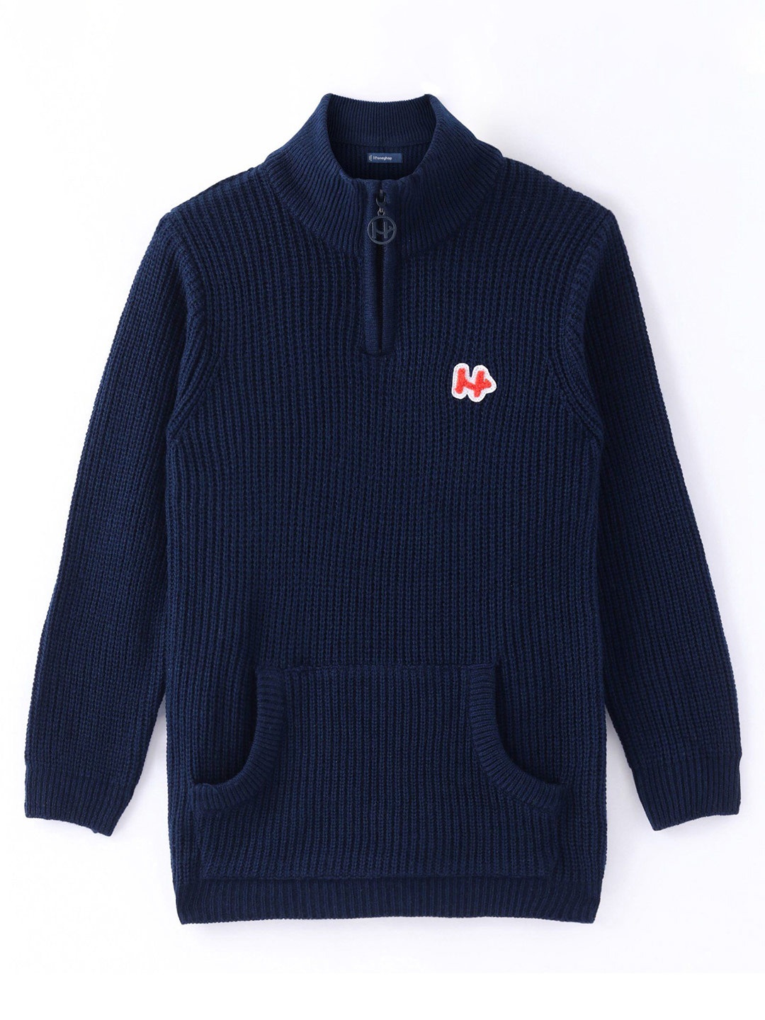 

Honeyhap Kids - Unisex Mock Collar Pullover Sweater, Navy blue