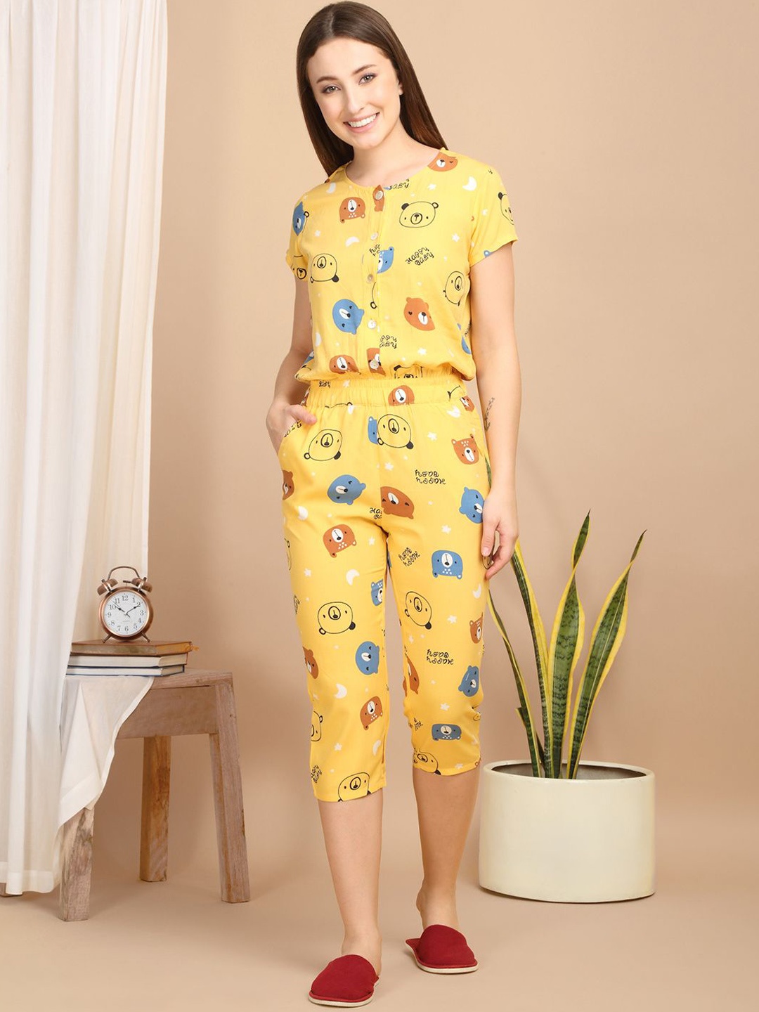 

Sweet Dreams Women Printed Night suit, Yellow