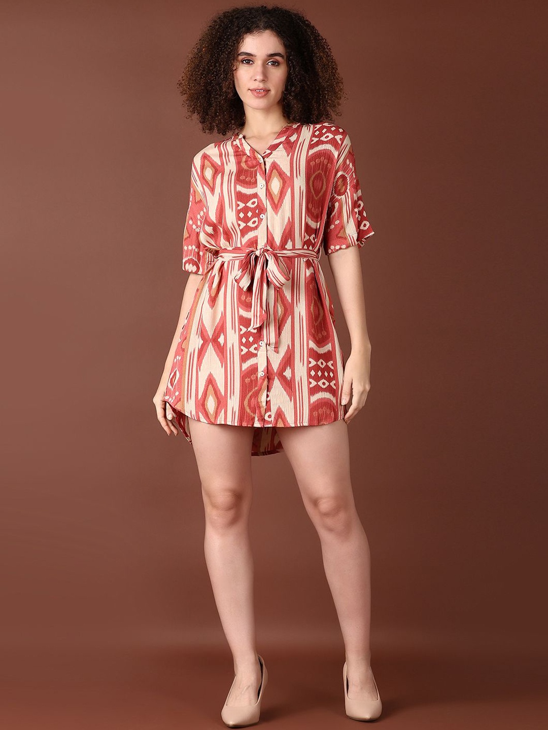 

V-Mart Women Geometric Printed A-Line Mini Dress, Pink