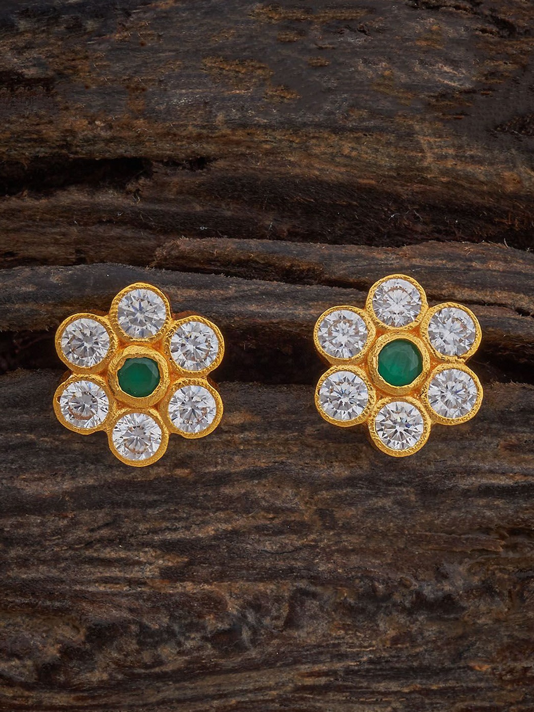 

Kushal's Fashion Jewellery Gold-Plated Silver Zircon Floral Temple Studs