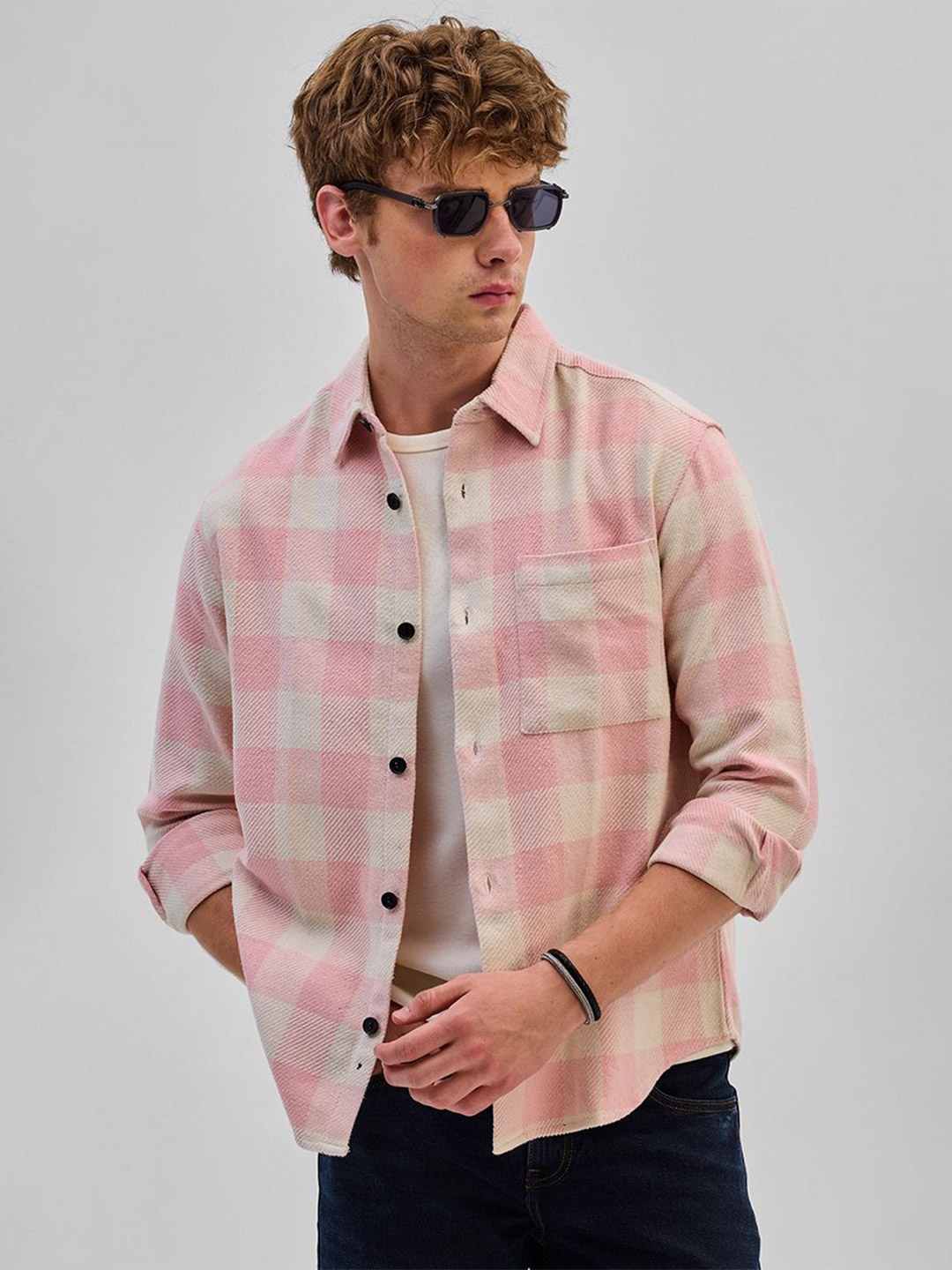 

Snitch Checked Shacket, Pink