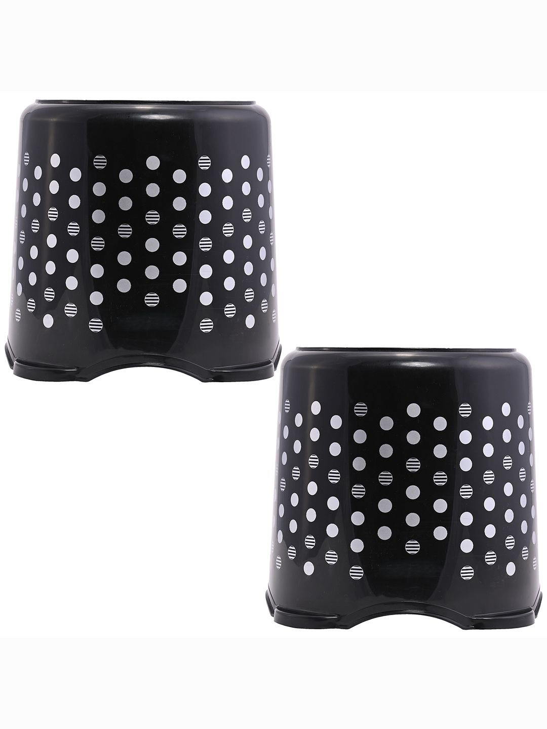 

Kuber Industries Black & White 2 Pieces Dot Comfy Textured Plastic Stools