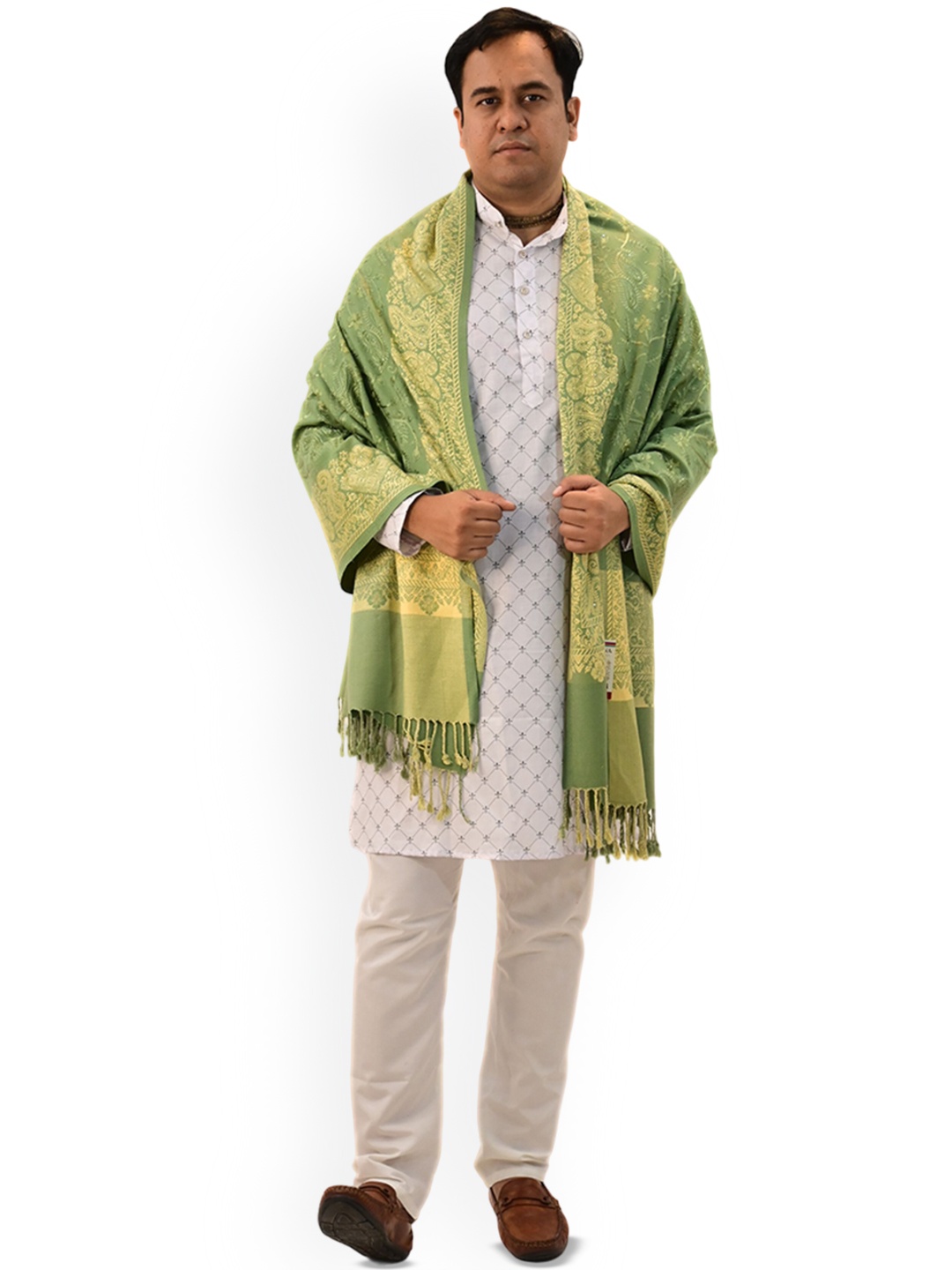 

Vrinde Paisley Embroidered Kashmiri Woollen Shawl, Green