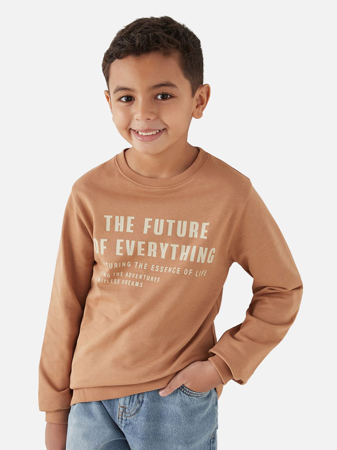 

Juniors by Babyshop Boys Typography Printed Round Neck Long Sleeves Pullover Sweatshirt, Brown