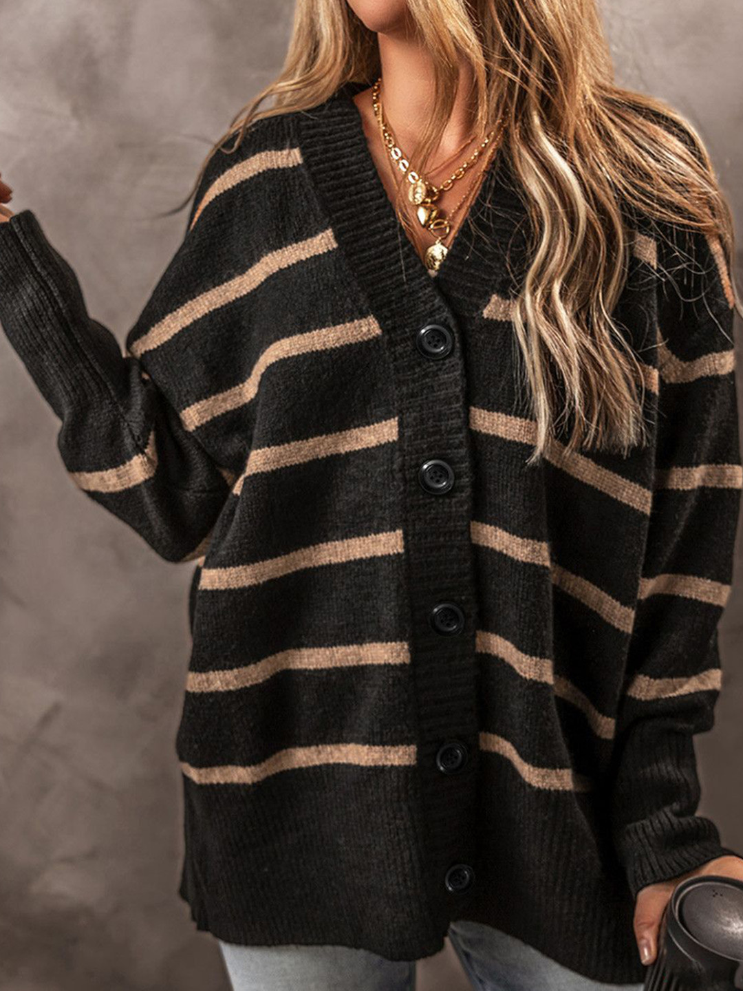 

StyleCast Women Striped Cardigan Sweaters, Black