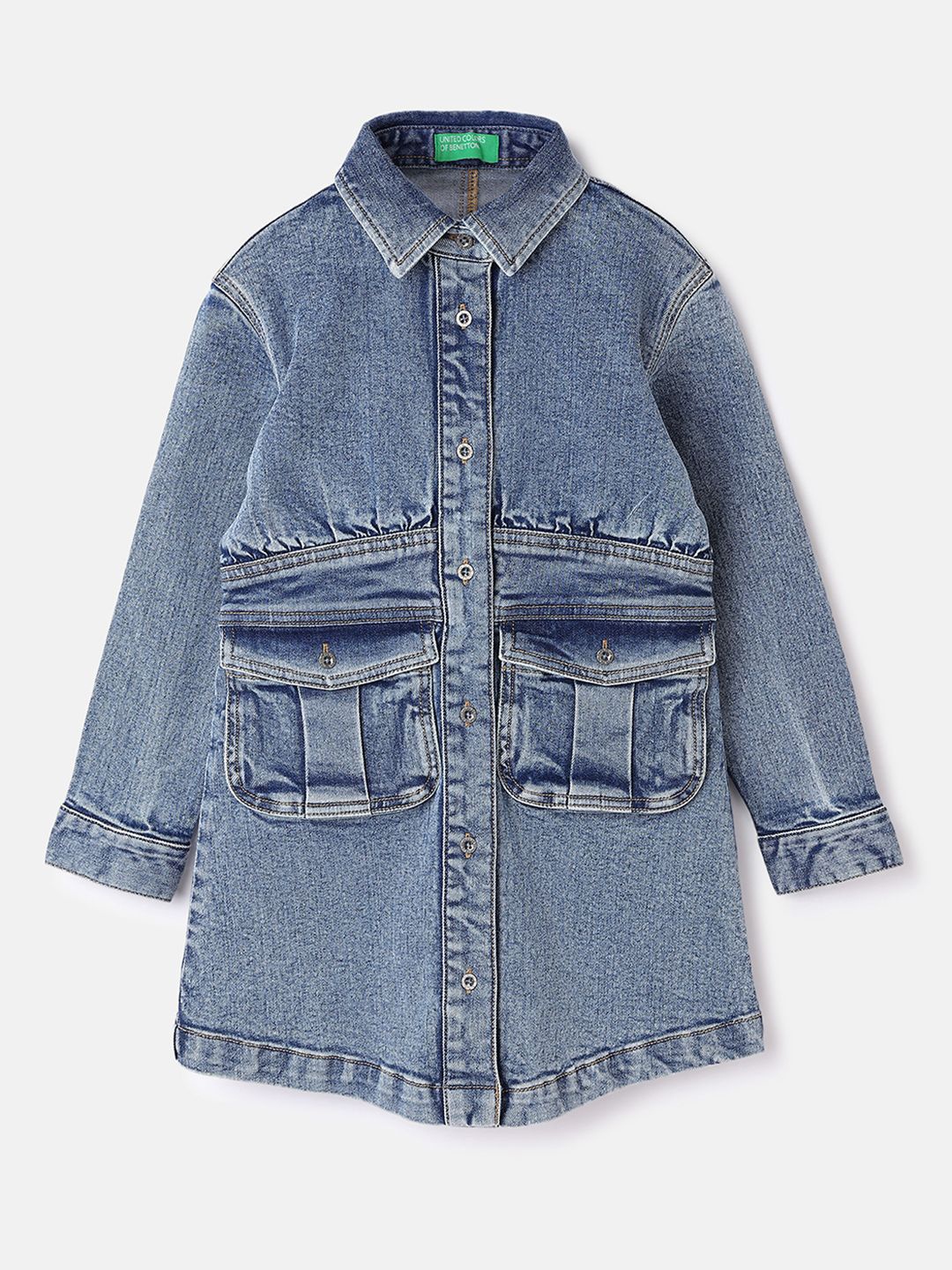 

United Colors of Benetton Girls Cotton Long Sleeves Shirt Dress, Blue