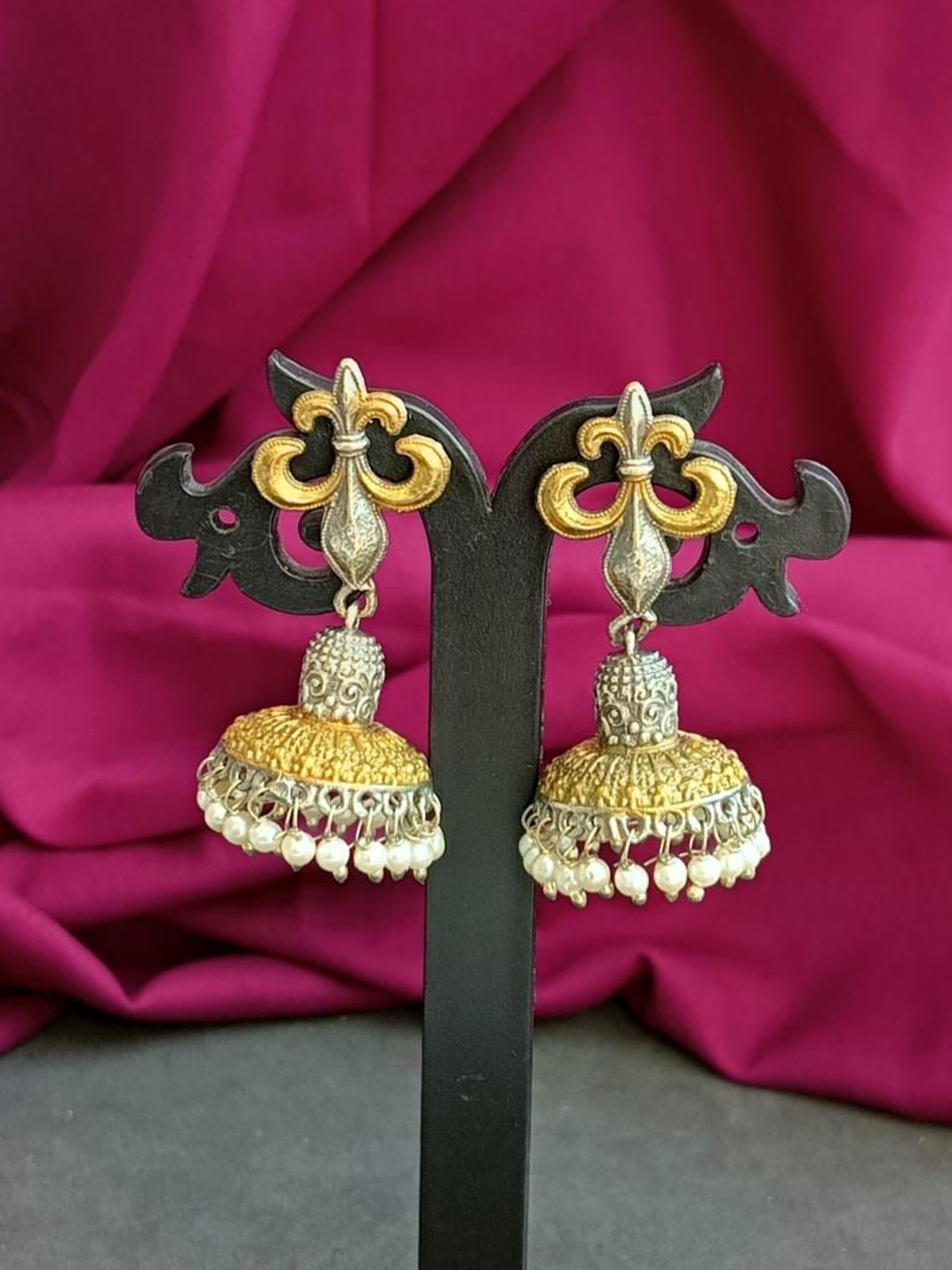 

Efulgenz Rhodium-Plated Dome Shaped Beaded Antique Jhumkas, Yellow