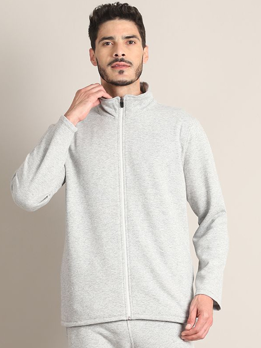 

Rute Men Cotton Long Sleeves Mock Collar Front Open Sweatshirt, Grey