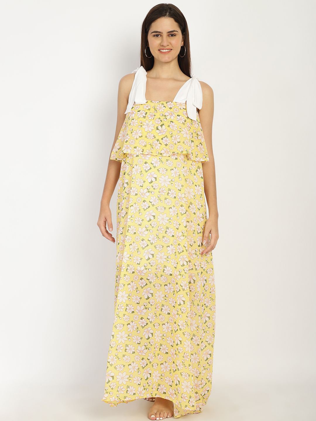 

Blissence Women Floral Printed Maxi Dress, Yellow